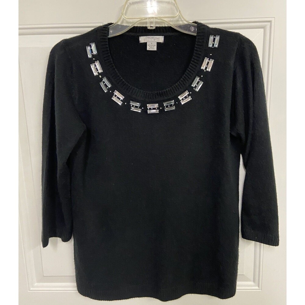 Mercer Street Studio Sweater Womens Small Round Neck 3/4 Sleeve Beaded Career
